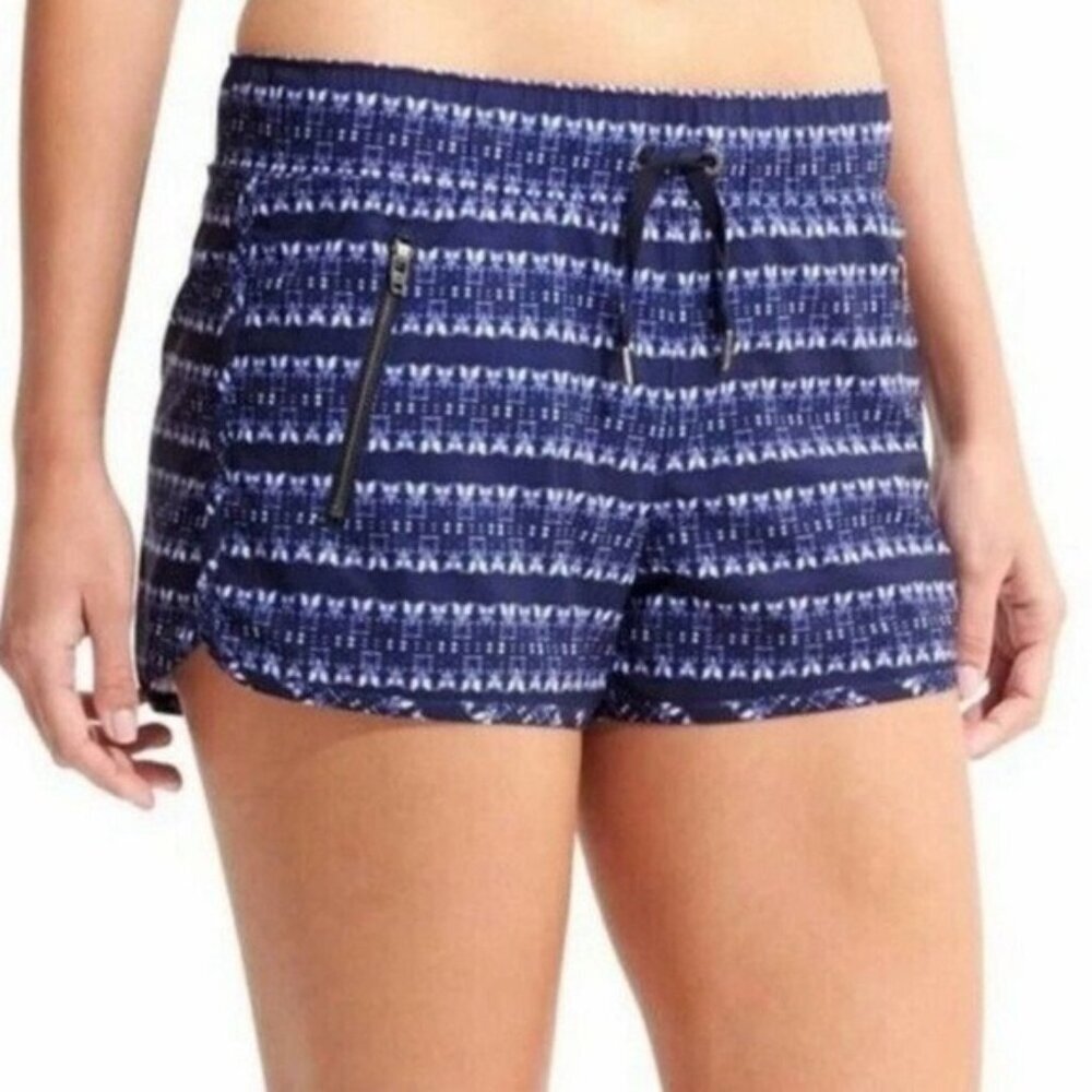 Athleta Ikat Stripe Sway Shorts Women's Size XS Mid Rise Stretch Drawstring Blue